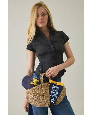 BDG Matty Slim Short Sleeve Multi Button-Down Shirt - Black