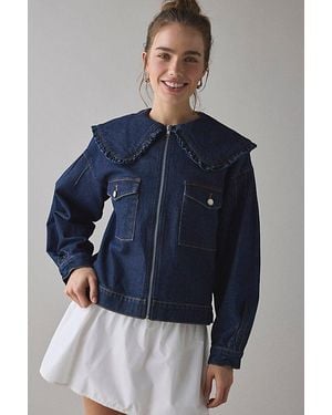 Kimchi Blue Freddie Ruffle Collar Denim Jacket - Blue