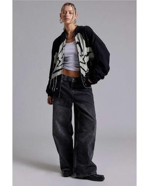 Urban Outfitters Uo Star Zip-through Hoodie - Black