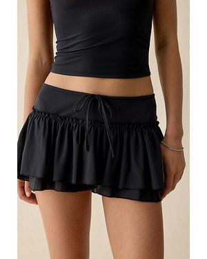 Out From Under Blossom Tiered Ruffle Trim Mesh Mini Skort - Black