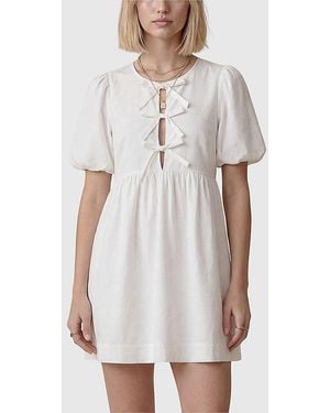 Modenaire Puff Sleeve Keyhole Front Mini Dress - White