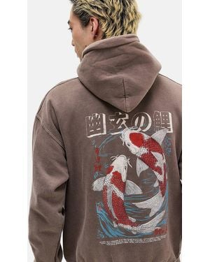Urban Outfitters Uo Brown Asiatic Koi Hoodie