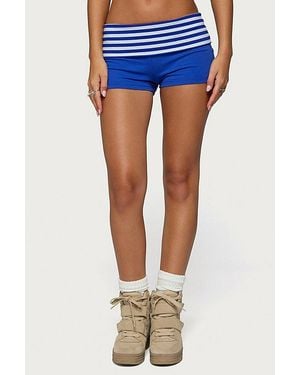 Edikted Shantal Stripey Foldover Shorts - Blue