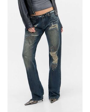 Jaded London Tori Distressed Lace Low Rise Bootcut Jeans - Blue