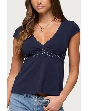 Edikted Indygo Polka Dot V Neck Top - Blue