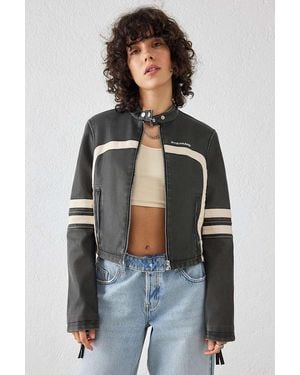 iets frans... Jessy Faux Leather Cropped Motocross Jacket - Black