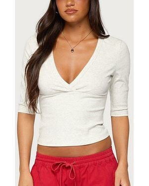 Edikted Garla V Neck Three-Quarter Sleeve Top - White
