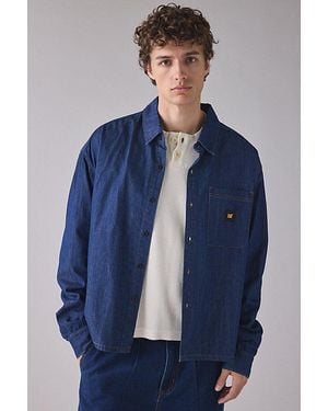 Caterpillar Cat Cropped Denim Shirt Top - Blue