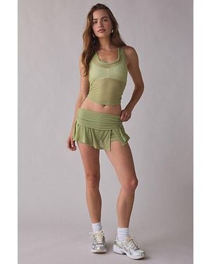 Out From Under Free Spirit Sheer Ribbed Foldover Mini Skort - Green