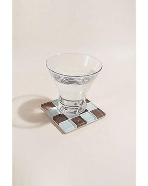 Subtle Studios Chocolate Checkered Glass Tile Coaster - Natural