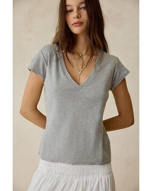 BDG V-Neck Short Sleeve Spill The Tee - Gray