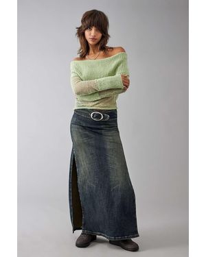 BDG Missy Yellow Tint Denim Belted Maxi Skirt - Grey