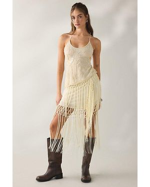 Kimchi Blue Mystic Fringe Asymmetric Midi Skirt - Natural