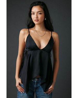 Urban Outfitters Uo Spellbound Satin Hanky Hem Babydoll Cami - Black