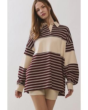 Personal Code Brooklyn Double Striped Rugby Set Top - Brown