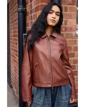 Silence + Noise Silence + Noise Sally Fitted Faux Leather Jacket Xs At Urban Outfitters - Brown