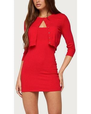 Edikted Knit Two Piece Cardigan & Mini Dress - Red