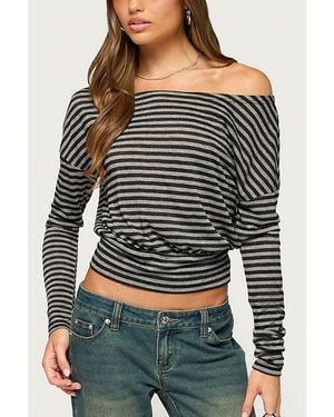 Edikted Luiza Striped Off Shoulder Long Sleeve Top - Black
