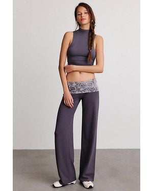 Out From Under Bec Foldover Wide Leg Pants - Blue