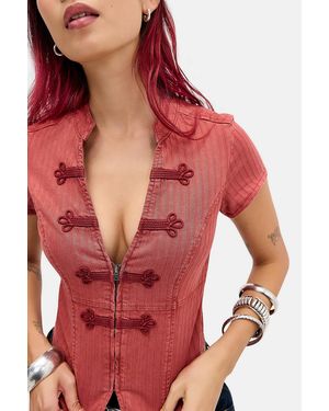 BDG Red Tori Frogging Denim Shirt