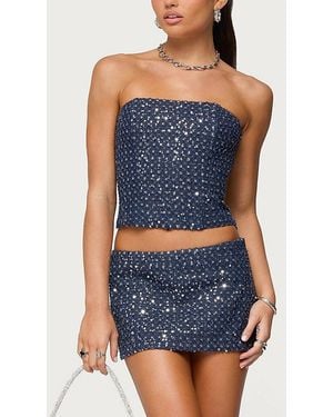 Edikted Sora Sequin Distressed Denim Corset - Blue