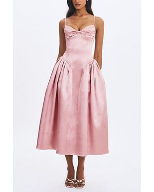 Miss Circle Tullia Satin Ruched Midi Dress - Pink