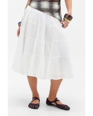 Kimchi Blue Bea Voile Tiered Midi Skirt - White