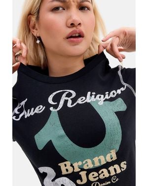 TRUE RELIGION Cap Sleeve Contrast Stitch Tee - Black