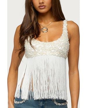 Edikted Petrah Sequin Fringed Bra Top - White