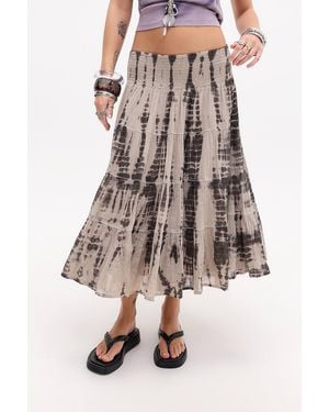 Urban Outfitters Uo Bea Tie Dye Prairie Skirt - Grey