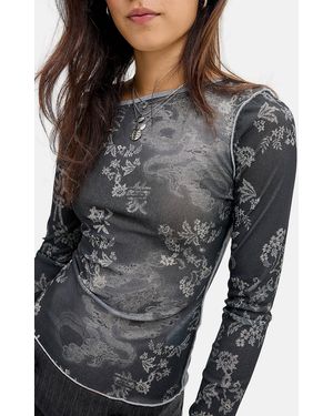 Silence + Noise Silence + Noise Drae Mesh Print Long Sleeve Top - Grey