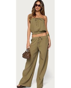 Edikted Viktoria Wide Leg Gauze Pants - Natural