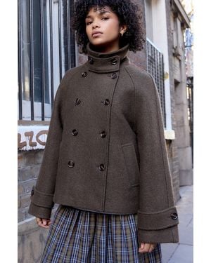 BDG Double Breasted Wool Coat Jacket - Black