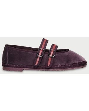 Flabelus Mae Strappy Velvet Mary Jane Flat - Purple