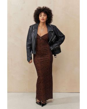 Urban Outfitters Uo Renae Leopard Print Velvet Maxi Dress - Natural