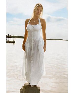 Kimchi Blue Tea Time Basque Waist Halter Midi Dress - White