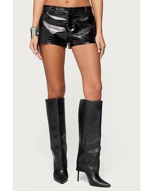 Edikted Matilde Faux Crocodile Leather Shorts - Black