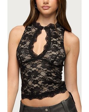 Edikted Frieda Keyhole Cutout Lace Top - Black