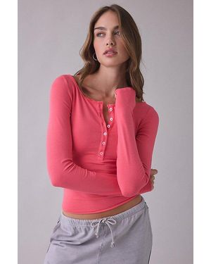 Out From Under Betty Boatneck Long Sleeve Henley Top - Red