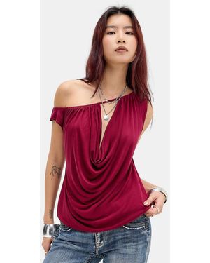 Silence + Noise Silence + Noise Cowl Neck Off-shoulder Drape Top - Red