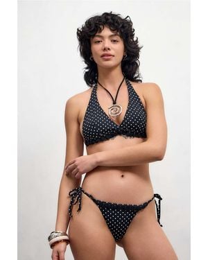 Out From Under Spot Print Tanga Bikini Bottoms - Black