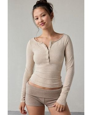 Out From Under Betty Boatneck Long Sleeve Henley Top - Natural