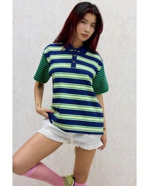 Damson Madder Zia Multi-stripe Rugby Polo Shirt Uk 6 At Urban Outfitters - Blue