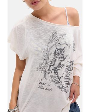 Kimchi Blue Courtney Cat Off-shoulder T-shirt - Grey