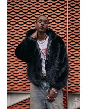 BDG Black Silvio Faux Fur Hoodie