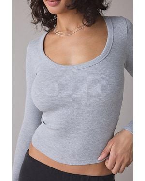 BDG Off-Duty Ribbed Scoop Neck Long Sleeve Tee - Gray