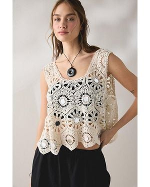 Glamorous Clover Sheer Crochet Crop Top - Natural
