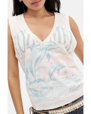 BDG Graphic Spill The Vee Tank Top - White