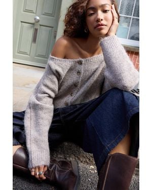 Urban Outfitters Uo Lotti Off-shoulder Cardigan - Grey