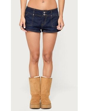Edikted Keinan Low Rise Denim Shorts - Blue
